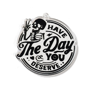 Acrylic Pendants, Hallowmas Series Charms, Skull, Word, 38x36x2.3mm, Hole: 1.6mm