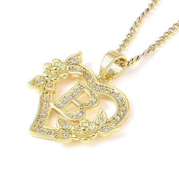 304 Stainless Steel Heart Pendant Necklaces with Cubic Zirconia, Letter Charms, Letter B, 16.54 inch(42cm)