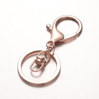 Iron Split Key Rings Keychain Clasp Findings, with Alloy Lobster Claw Clasps and Swivel Clasps, Rose Gold, 66mm