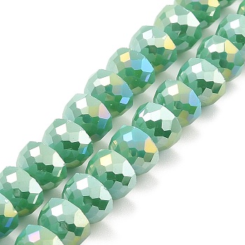 AB Color Plate Glass Beads Strands, Opaque Color, Faceted Half Round, Medium Sea Green, 7~7.5x5mm, Hole: 1mm, about 80pcs/strand, 20.87''~21.26''(53~54cm)