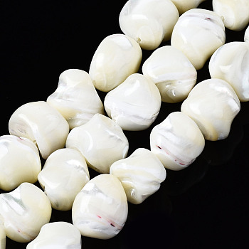 Natural Trochid Shell/Trochus Shell Beads Strands, Nuggets, Bleach, Seashell Color, 11~17x11~16x11~16mm, Hole: 1mm, about 30pcs/strand, 15.75 inch(40cm)
