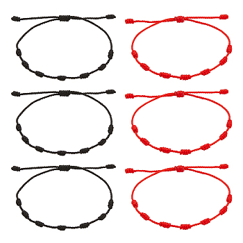ANATTASOUL 6Pcs 2 Colors Wool Braided Kont Cord Bracelets Set, Adjustable Lucky Bracelets for Women, Mixed Color, Inner Diameter: 1-3/8~3-7/8 inch(3.6~9.7cm), 3Pcs/color