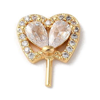 Rack Plating Brass Cubic Zirconia Cabochons, Fan Shape, Real 18K Gold Plated, 11.5x10x3mm
