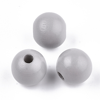 Painted Natural Wood European Beads, Large Hole Beads, Round, Light Grey, 16x15mm, Hole: 4mm