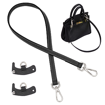 Leather Bag Handles & Undamaged Bag Triangle Buckle Connector, No Punch Detachable Bag Handle Cover, Black, 64x1.2x0.3cm