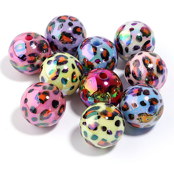 10Pcs UV Plating Colours Acrylic Beads, Printed Straight Hole Round Beads, Mixed Color, 15x15mm, Hole: 3mm