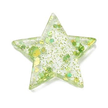 Transparent Resin Cabochons, with Sequins, Star, Green, 19.5x19x2.5mm