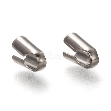 304 Stainless Steel Folding Crimp Cord Ends, Stainless Steel Color, 8.5x3.5x4mm, Hole: 3x3.5mm(X-STAS-G122-09P-B01)