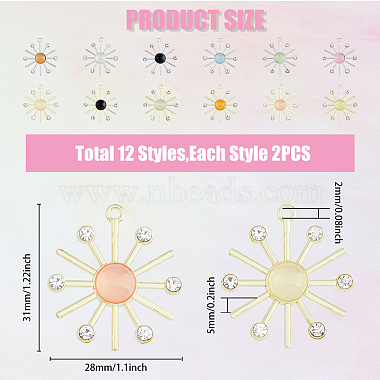 24Pcs 12 Colors Cat Eye Sun Pendants with Crystal Rhinestone(FIND-FH0007-93)-2
