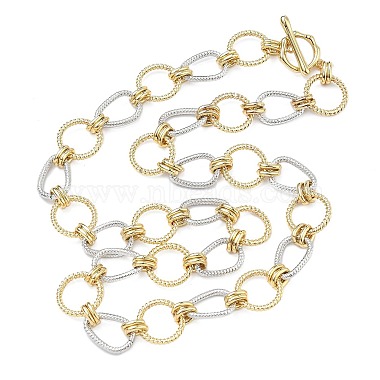 Two Tone Brass Twisted Ring Link Chain Necklaces(KK-C251-34GP)-4