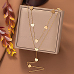 304 Stainless Steel Heart Link Double Layer Chain Y Necklaces for Women, Golden, 15.28 inch(38.8cm)(NJEW-C088-03G)