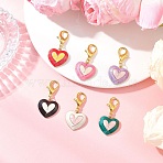 6Pcs Alloy Enamel Heart Pendant Decorations, Lobster Clasp Charms, for Keychain, Purse, Backpack Ornament, Mixed Color, 34mm(HJEW-JM04234)