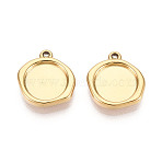304 Stainless Steel Pendant Cabochon Settings, Ion Plating(IP), Nuggets, Real 18K Gold Plated, Tray: 10mm, 15.5x14x3mm, Hole: 1mm(STAS-T067-70B-G)