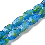 Handmade Milleflori Glass Beads Strands, Twist Oval, Dodger Blue, 14x6x6mm, Hole: 1mm, about 22pcs/strand, 11.81''(30cm)(EGLA-P053-04A-01)