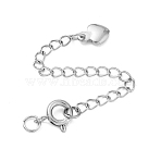 304 Stainless Steel Curb Chain Extender, End Chains with Spring Ring Clasps & Heart Charms, Stainless Steel Color, 62mm(SA-CBA45D5-02P)