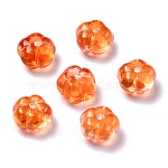 Autumn Theme Transparent Glass Beads, with Glitter Powder, Pumpkin, Orange, 9.5~10x6mm, Hole: 1.2mm(GLAA-P049-A01)
