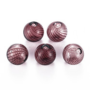 Transparent Handmade Blown Glass Globe Beads, Stripe Pattern, Round, Purple, 14.5~16mm, Hole: 1~2mm(GLAA-T012-40B-03)
