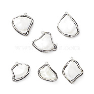 Natural Freshwater Shell Pendants, Nuggets Charms, with Polymer Clay Rhinestone and Platinum Plated Brass Loops, White, 23.5~34x25~29.5x6~9mm, Hole: 2.5mm(SHEL-F005-08A)