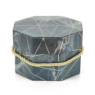 Valentine's Day Marble Texture Pattern Paper Gift Boxes, with Rope Handles, for Gift Packaging, Octagon, Dark Slate Blue, 12.2x11.4x7.5cm(CON-C005-02A-02)