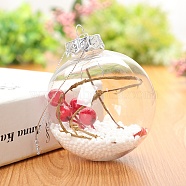 Transparent Plastic Fillable Ball Pendants Decorations, with Rattan inside, Christmas Tree Hanging Ornament, Clear, 80mm(XMAS-PW0002-02B-01)