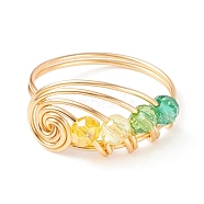 Glass Braided Vortex Finger Ring, Golden Copper Wire Wrap Jewelry for Women, Green, US Size 8(18.1mm)(RJEW-TA00046-02)