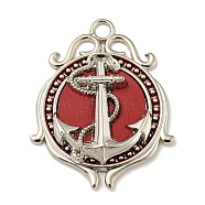 Alloy Pendants, with Imitation Leather, Platinum, Flat Round with Anchor, FireBrick, 39.5x31.5x5mm, Hole: 3.5mm(PALLOY-A007-19P-01)