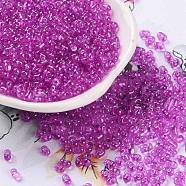 Glass Seed Beads, Transparent Colours Luster, Peanut, Fuchsia, 4~4.5x2~2.5x2~2.5mm, Hole: 0.8~0.9mm, about 10000pcs/pound(SEED-L011-05B-08)