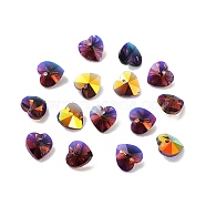 Electroplate Glass Charms, AB Color Plated, Faceted Heart, Coconut Brown, 10x10x5~5.5mm, Hole: 1~1.2mm(GGLA-Z002-02B)
