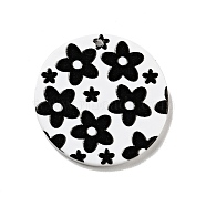 Printed Acrylic Pendants, Flat Round with Flower Pattern, Black, 29.5x2mm, Hole: 1.5mm(SACR-G018-06C)