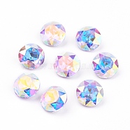 Pointed Back Glass Rhinestone Cabochons, Grade A, Faceted, AB Color Plated, Flat Round, Rose AB, 8x4.5mm(RGLA-J012-8mm-209AB)
