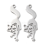 304 Stainless Steel Pendants, Fox Charms, Stainless Steel Color, 41x19.5x1.5mm, Hole: 2mm(STAS-R116-03P)