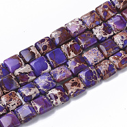 Natural Imperial Jasper Beads Strands, Dyed, Flat Slice Square Beads, Indigo, 10x10x4mm, Hole: 1mm, about 38~40pcs/Strand, 15.16 inch(38.5cm)(G-S355-90B)
