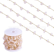 Natural Rose Quartz Chips Beaded Chains, with Golden Brass Findings, Long-Lasting Plated, Soldered, with Spool, 4~14x4~11x2~7mm, about 3.28 Feet(1m)/Box(CHC-SZ0001-62L)