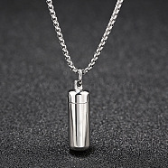 316L Stainless Steel Pill Shape Urn Ashes Pendant Necklace with Box Chains, Memorial Jewelry for Men Women, Silver, 23.62 inch(60cm)(BOTT-PW0001-012S)
