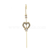 Brass Crystal Rhinestone Ear Wrap Crawler Hook Earrings for Women, Real 18K Gold Plated, Heart, 73.5x12.5mm, Pin: 1mm(EJEW-C097-02G-03)