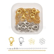 DIY 1.8m 2 Colors Oval Vacuum Plated 304 Stainless Steel Cable Chains Necklace Making Kits, 30Pcs Jump Rings and 10Pcs Zinc Alloy Lobster Claw Clasps, Mixed Color, Links: 1.5x1.3x0.3mm, 2 colors, 0.9m/color(DIY-FS0001-27)