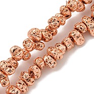 Electroplated Natural Lava Rock Beads Strands, Chip, Rose Gold Plated, 2~3x4~7x3~4mm, Hole: 1mm, about 136~141pcs/strand, 14.80~15.28''(37.6~38.8cm)(G-I360-U02-03)