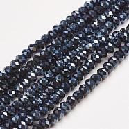 Electroplate Glass Beads Strands, Faceted, Rondelle, Black Plated, 3x2mm, Hole: 1mm, about 113~115pcs/strand, 32~33cm(EGLA-D020-3x2mm-35)