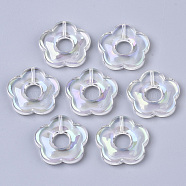 Transparent Acrylic Beads, AB Color Plated, Half Drilled, Flower, Clear AB, 26x27x5mm, Hole: 1.6mm(PACR-R246-031)