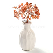 Natural Carnelian Chips Money Tree Decorations, Porcelain Vase Base with Copper Wire Feng Shui Energy Stone Gift for Home Office Desktop Decoration, 48~62x140mm(DJEW-C016-01D)