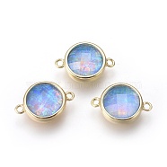 Sythetic Opal Links connectors, with Brass Findings, Flat Round, Golden, Cornflower Blue, 17.5x12x5.5~6mm, Hole: 1.5mm(G-I215-06B)