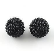 Resin Rhinestone Beads, with Acrylic Round Beads Inside, for Bubblegum Jewelry, Black, 20mm, Hole: 2~2.5mm(X-RESI-S315-18x20-01)
