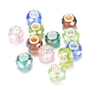 Glass European Beads, with Silver Color Plated Brass Core, Large Hole Beads, Faceted Rondelle, AB-Color Plated, Mixed Color, 13~14x9mm, Hole: 4.5~5mm(GPDL-T001-A)