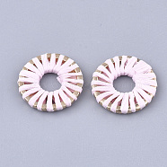 Handmade Raffia Woven Linging Rings, with Alloy Findings, Donut, Light Gold, Misty Rose, 20.5x2.5mm, Inner Diameter: 7.5mm(WOVE-Q077-21H)