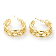 Rack Plating Brass Half Hoop Earrings, with Ear Nuts, Letter C Shape, Hollow Star, Real 18K Gold Plated, 23x27x7.5mm, Pin: 1mm(EJEW-J100-04G)