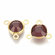 Glass Charms, with 304 Stainless Steel Finding, Flat Round, Faceted, Golden, Dark Red, 12x13x4mm, Hole: 1.5mm(GLAA-S171-003L)