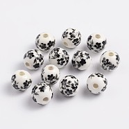 Handmade Printed Porcelain Beads, Round, Black, 8mm, Hole: 2mm(PORC-Q201-8mm-5)