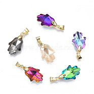 K9 Glass Pendants, with Light Gold Plated Brass Snap on Bails, Cadmium Free & Lead Free, Faceted, Palm, Mixed Color, 24mm, Hole: 3x5mm(GLAA-N038-57)