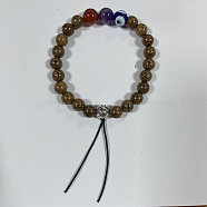 Stretch Beaded Bracelets, with Natural Wood Beads, Alloy Beads and Natural Carnelian(Dyed) & Amethyst Beads, Round, Inner Diameter: 2-1/4 inch(5.6cm)(BJEW-PH01437-12)