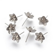 Tarnish Resistant 304 Stainless Steel Stud Earring Findings, Flower, Stainless Steel Color, 10mm, 4mm inner diameter, Pin: 0.9mm(STAS-P221-10P)